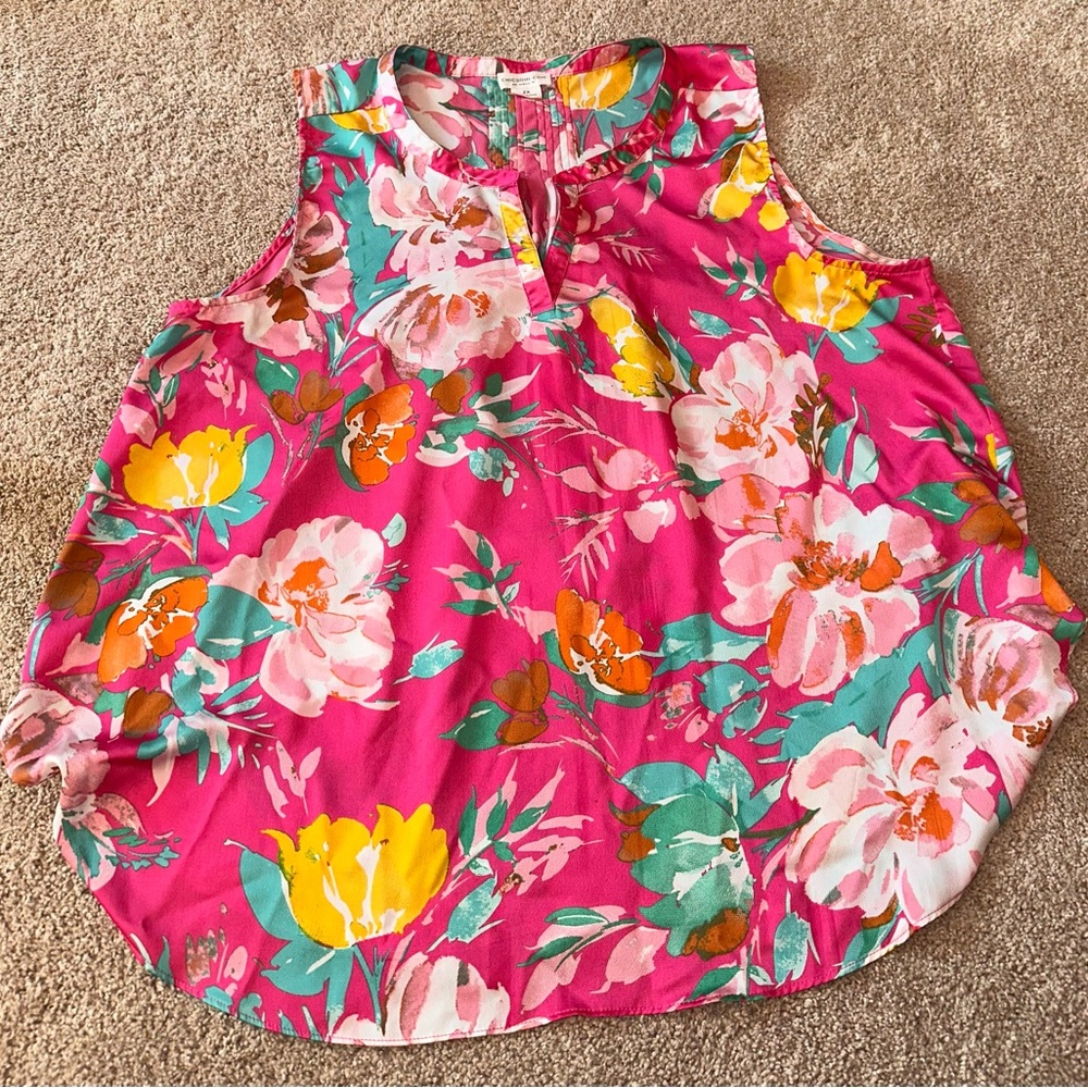 Bright Pink Floral Sleeveless Women’s Top. Size 2X